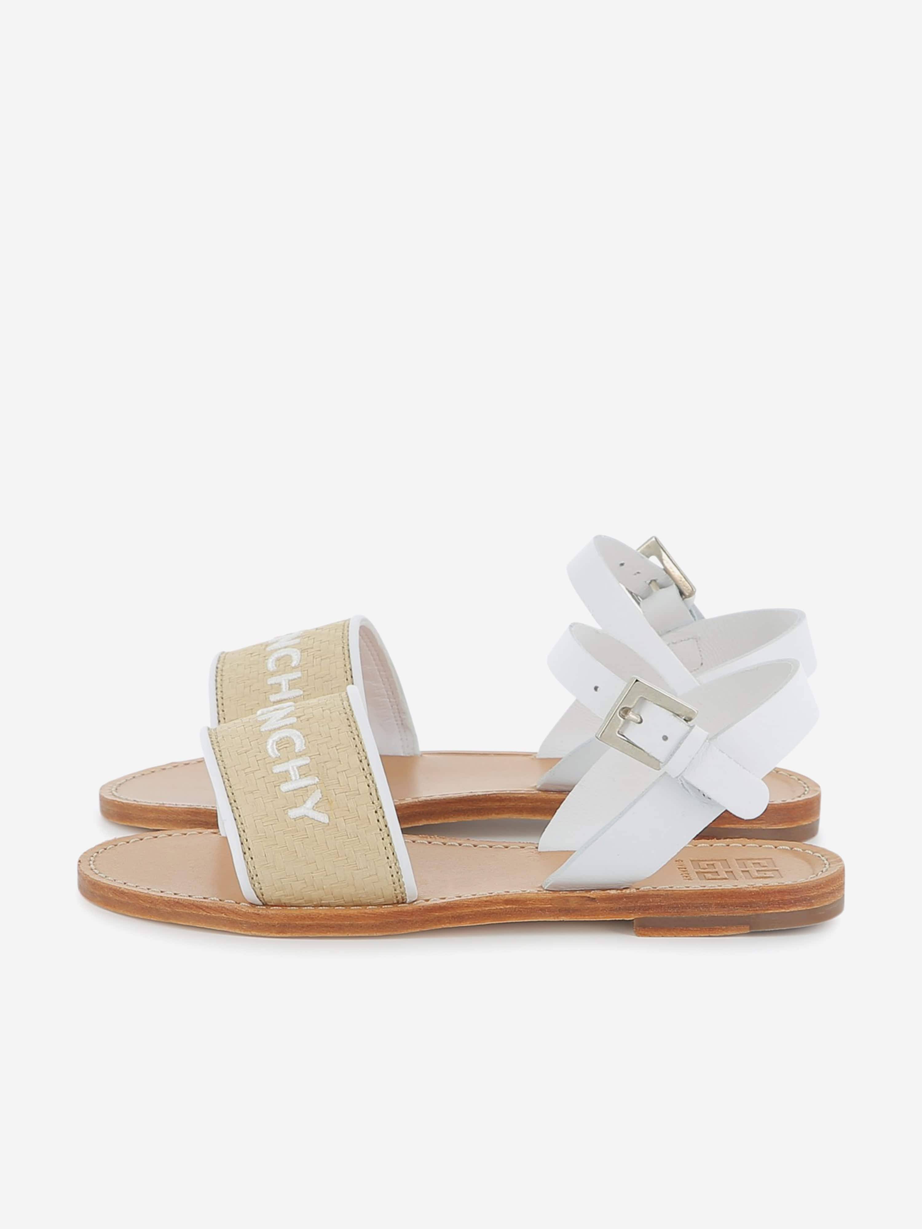 Givenchy Girls Leather and Raphia Logo Sandals in White - White / EU 27 UK 9 (EU 27 UK 9)
