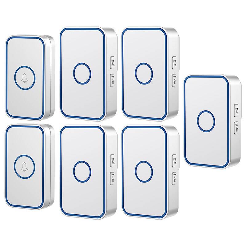 Wemeda trådlös dörrklocka vattentät us eu uk plug 60 chime 5 volume cordless home led light door ring bell 2 button 5 receiver - Svart 2 x 5 / Eu