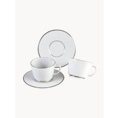 Handgefertigte Porzellan-Espressotassen Vitruv mit Untertassen und handgemaltem Platinrand, 2 StÃ¼ck