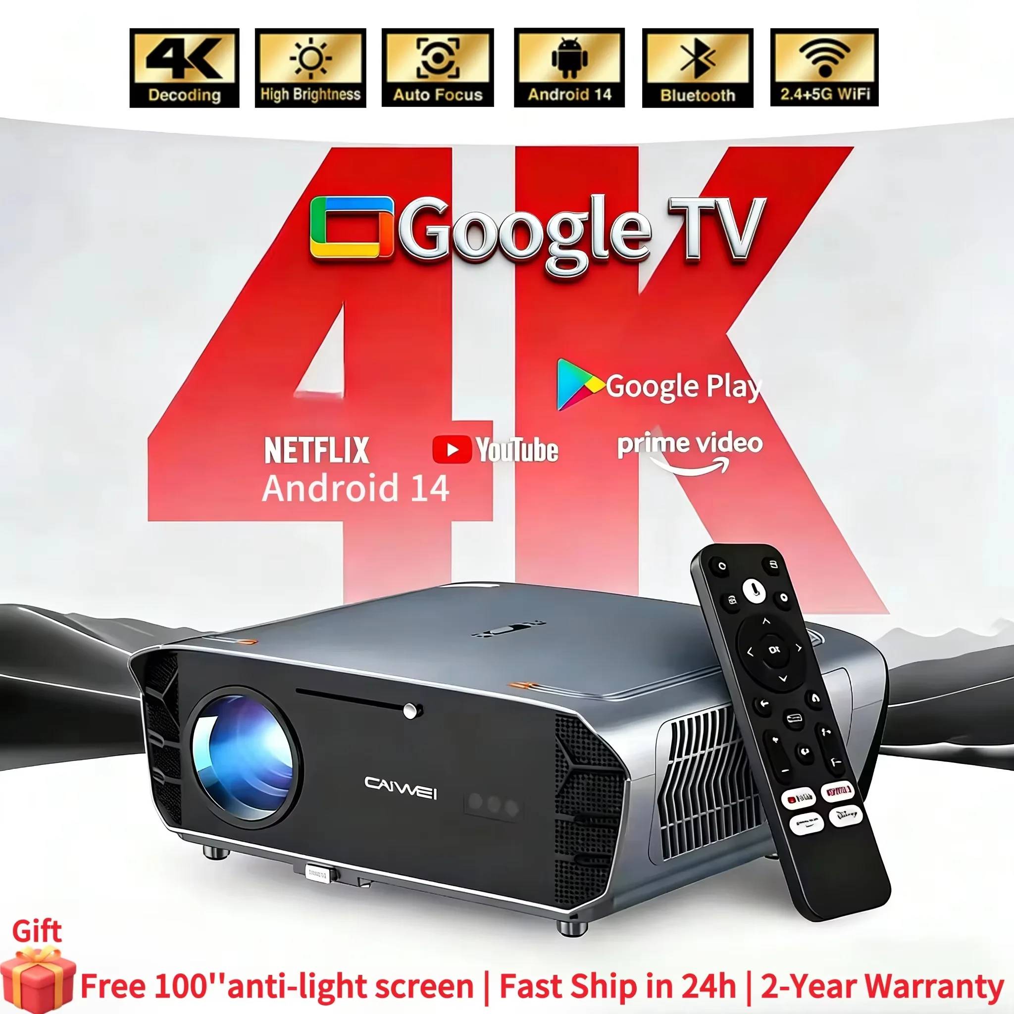4000 ANSI 4K UHD Video Projector Android 14 Google TV Daytime Native 1080P Wifi Auto Focus Tof Home Theater Beamer For Movie