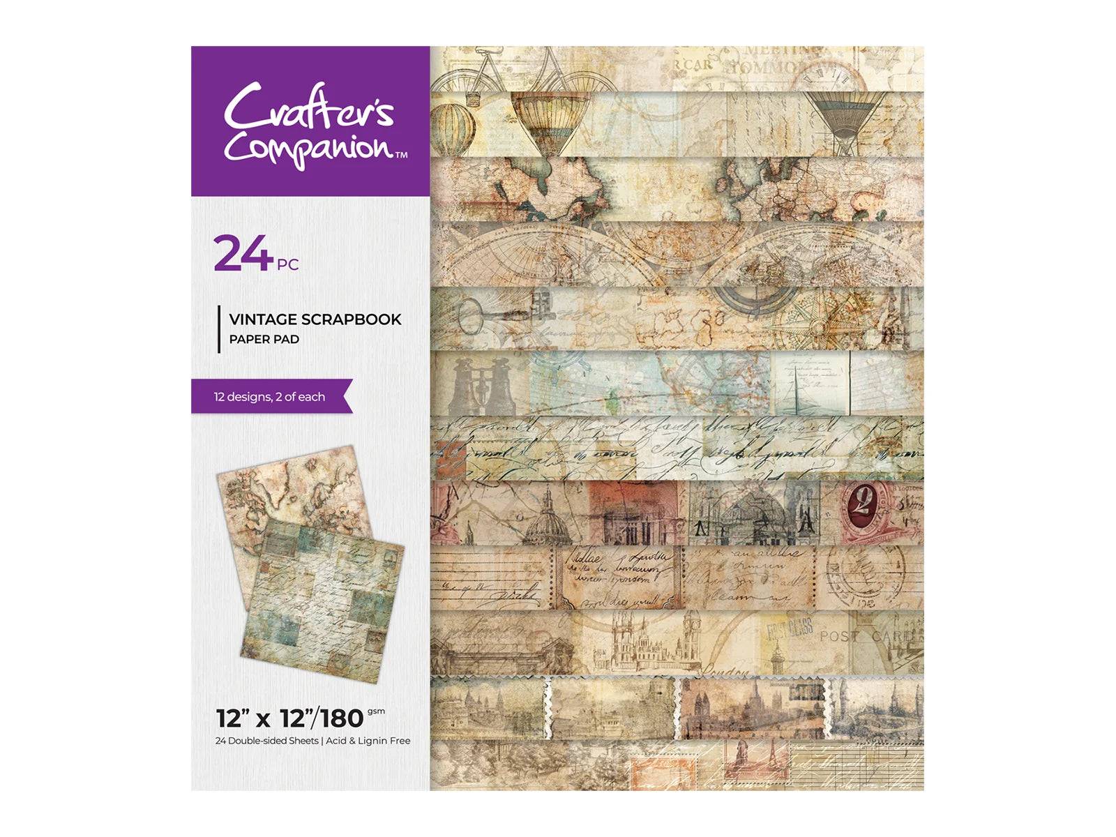 Crafters Companion 12" x 12" Paper Pad - Vintage Scrapbook