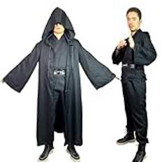 PRmnov Jedi-dräkt vuxen, tunika med huva mantel mantel medeltida maskeraddräkt halloween cosplay maskerad (svart, XL)