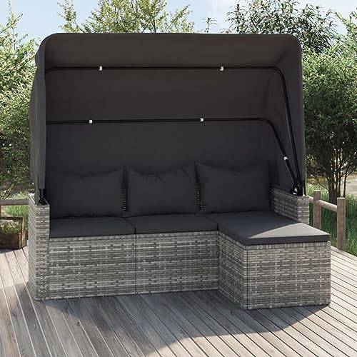 Rantry Garden Soffa 3-sits Tak och Fotstöd Grå Polyrotting, Bäddsoffa Modern