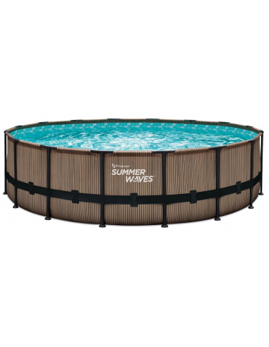 ELITE Frame fritstående pool komplet sæt m/stige og pumpe H122 x Ø488 cm - Brun teakoptik