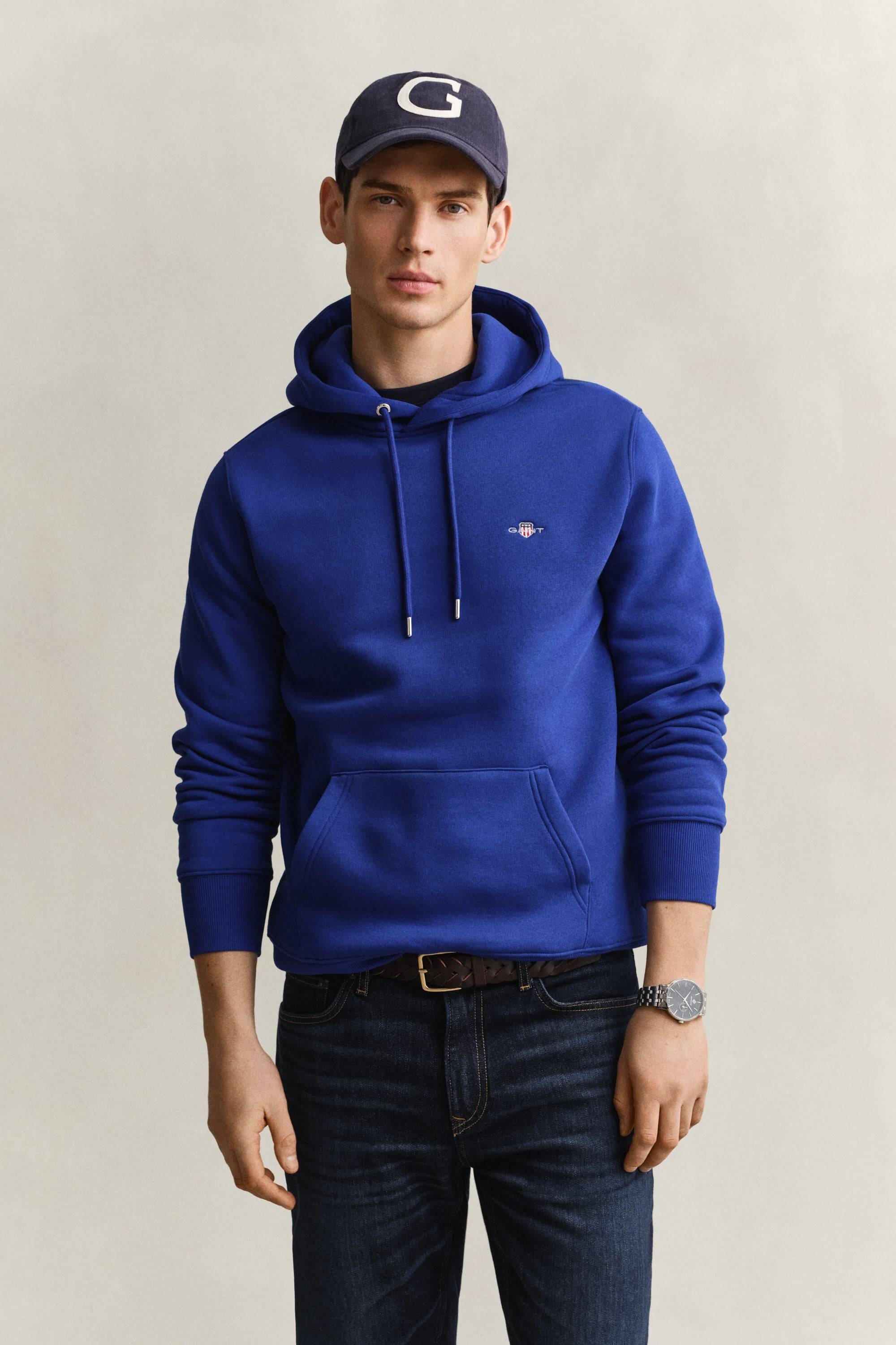 GANT Herr Shield hoodie (XXXL) CRISP Blå