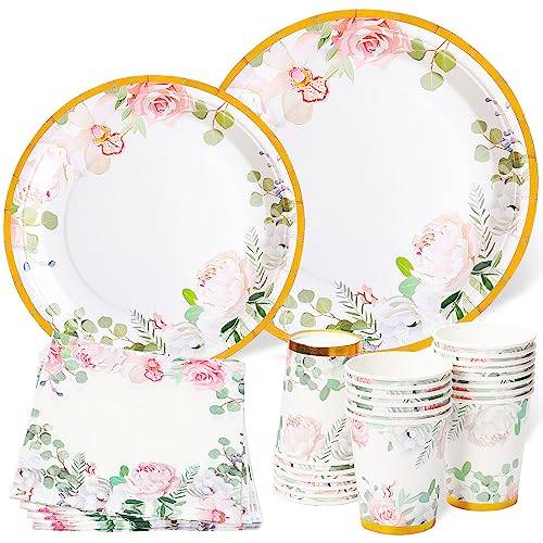 Deratta Engångsservis blommig vintage tallrik, kartong, kopp, för bröllop, Evjf baby shower, flicka, engångstallrik, födelsedag, 20 gäster