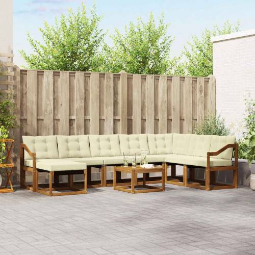 Utomhussoffset med kudde 9 pcs Naturlig och Grädde