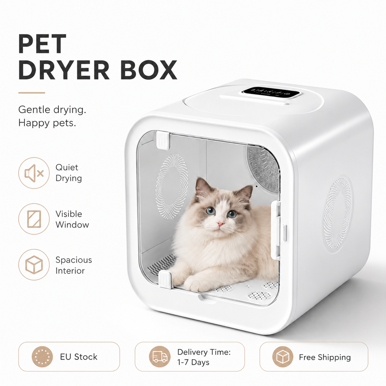 MIAOERDUO Automatic Pet Dryer for Cats and Small Dogs, Ultra Quiet Dog Hair Dryer for Dog Grooming with 360° Drying, Cat Hair Dryer Box 70L Large Capacity with Intelligent Temperature Control