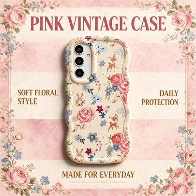 1 st mobilskal med fullskärmsmönster, blommigt hjortmotiv, söta blommor, fräsch stil, rosa och vit, personlig kreativ enkel retro-mode, europeisk amer - Multifärgad (Multi-size)