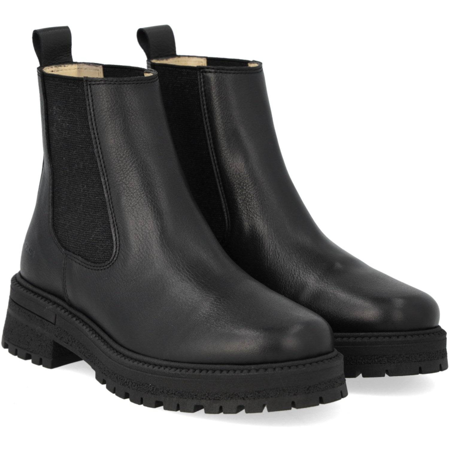 Angulus Black/Black Glitter Elastic Chelsea Støvle Med Elastik På Tracksål Str. 40