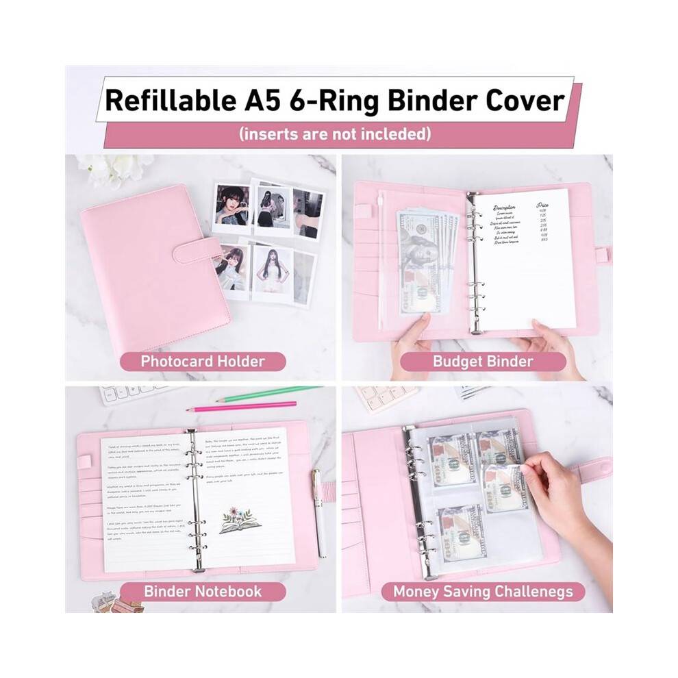 PU Leather A5 Ring Binder with Magnetic Closure 6 Ring Binder Cover for A5 Filler Paper, Refillable Notebook A