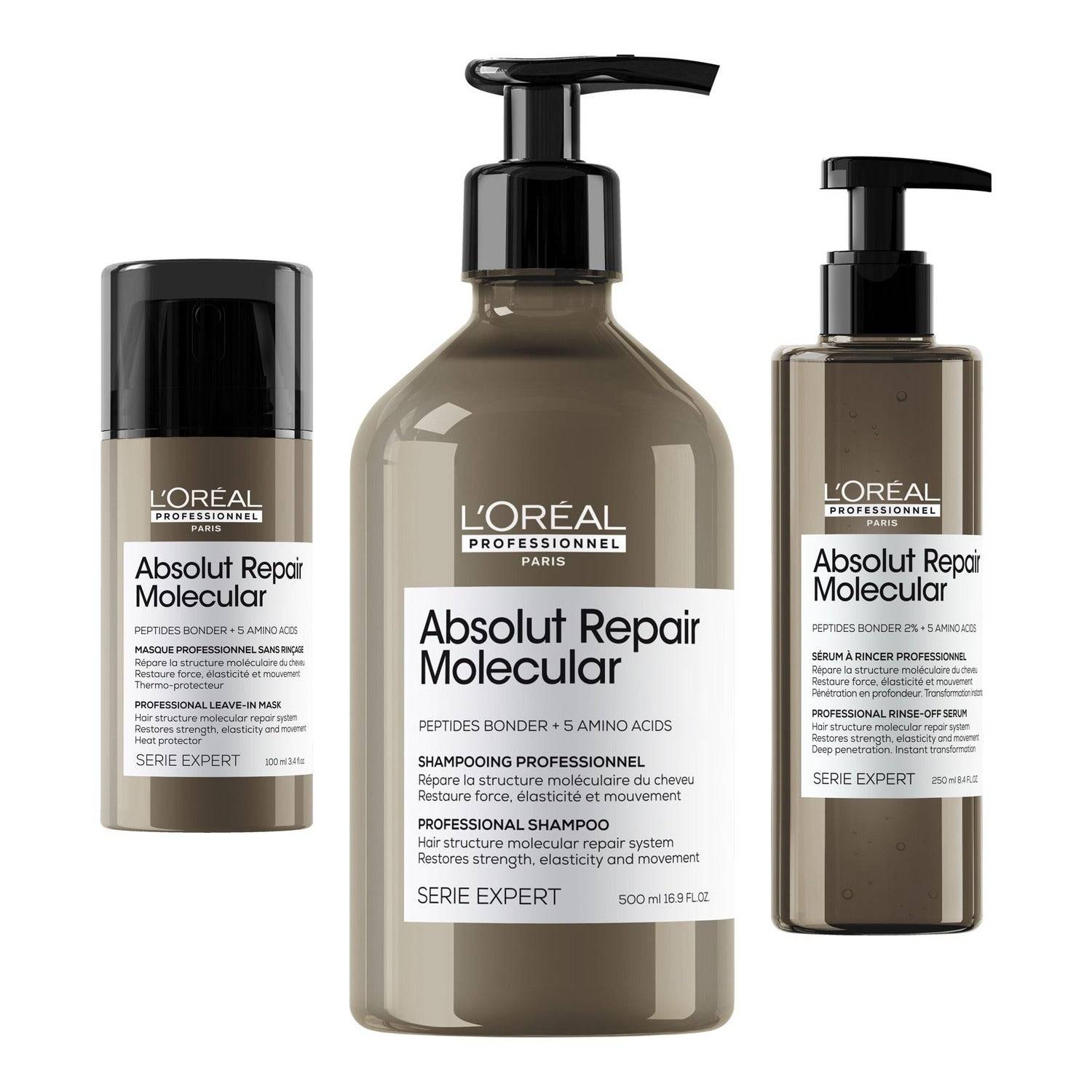 L'Oréal Professionnel Molecular Repair Essentials Shampoo 500 Ml, Serum 250 ml & Mask 100 ml - 850 ml