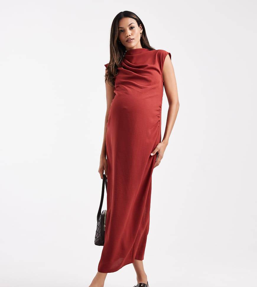 ASOS DESIGN Maternity – Roströd, ärmlös midiklänning med draperad, hög krage-Flera