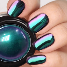 0,5 g/låda Chameleon Chrome Nail Powder - Gradient Multi Chrome Pigment Mirror Polering, Chameleon Nail Powder - Fairy Effect - Mörk Grön