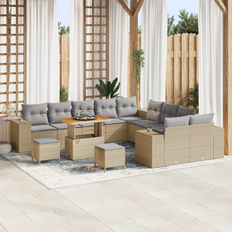 vidaXL 13 Stykke Have Sofa Sæt med Puder Beige Poly Rattan Akacie
