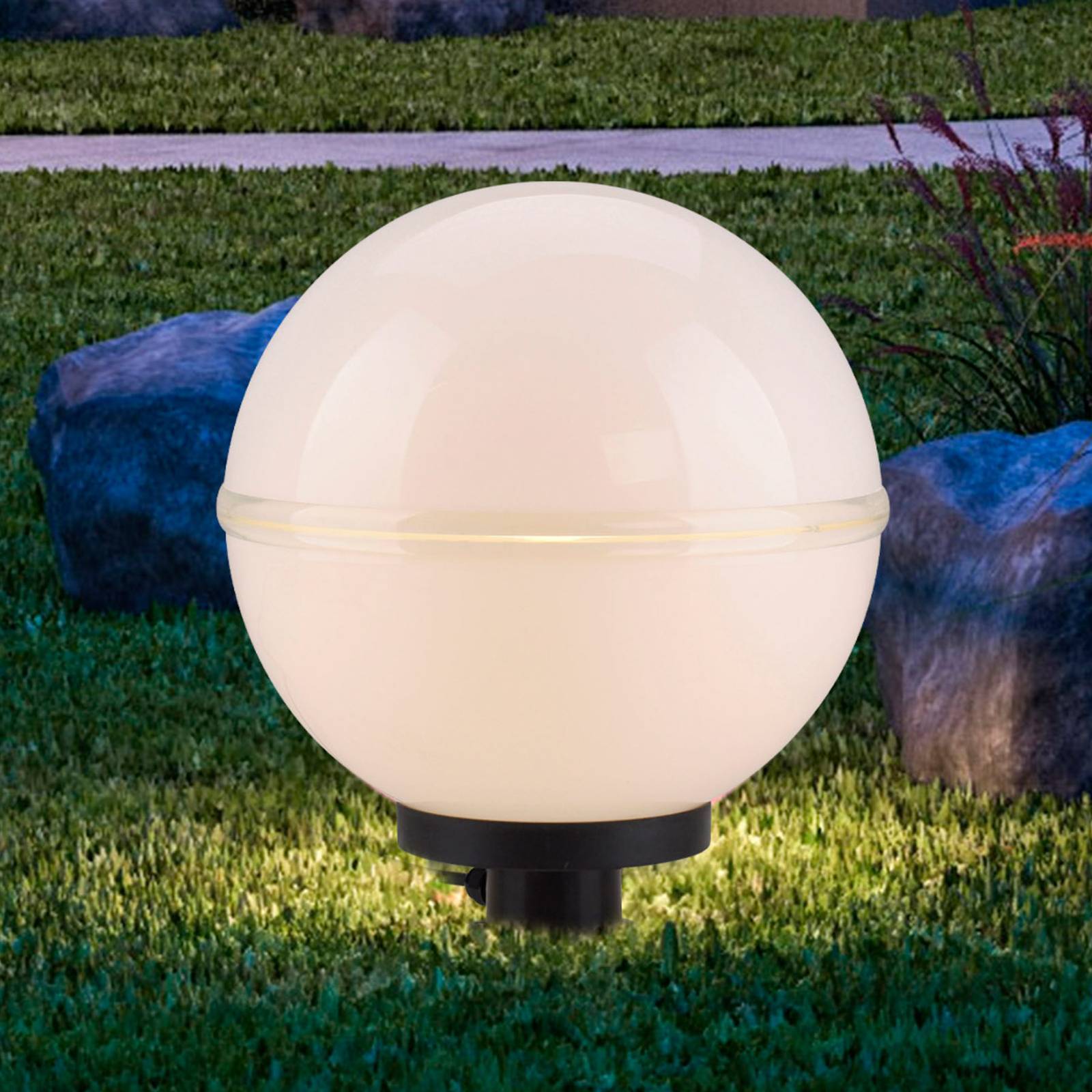 JUST LIGHT. GmbH Hemis dekorativ utomhusbelysning, jordspett, 2-pack Ø 20cm, Vitt / opal, Syntetmaterial, Modern