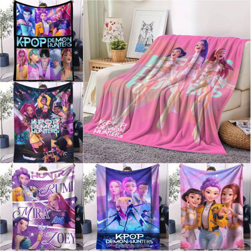 K-Pop Demon Hunter Temafilt, Mjuk Mysig Flanellöverdragfilt, Fläktpresentfilt, Mångsidig Filt för Hemmet och Fritid