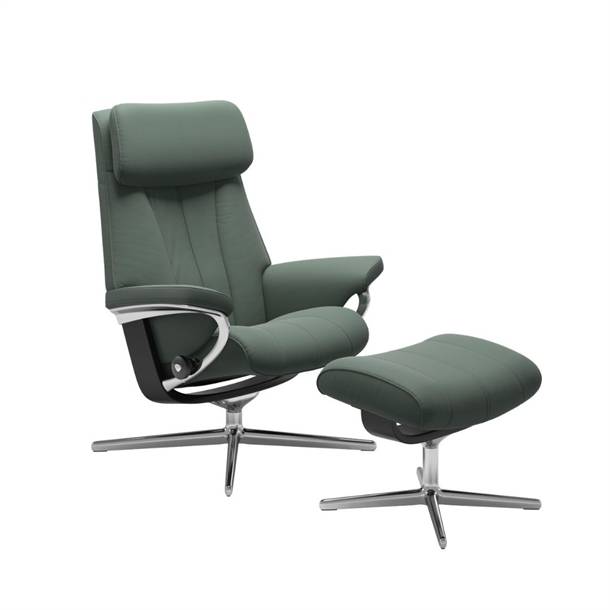 Stressless Paul (M) lænestol med skammel - Cross Stel Krom/Sort - Paloma læder Sage Green