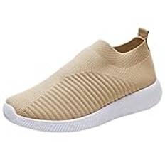 Slip-on skor dam sneakers, basic löparskor dam slip-on sportskor dam utomhus sneakers dam joggingskor fritidsskor damskor lätta andningsbara träningsskor, kaki, 37 EU