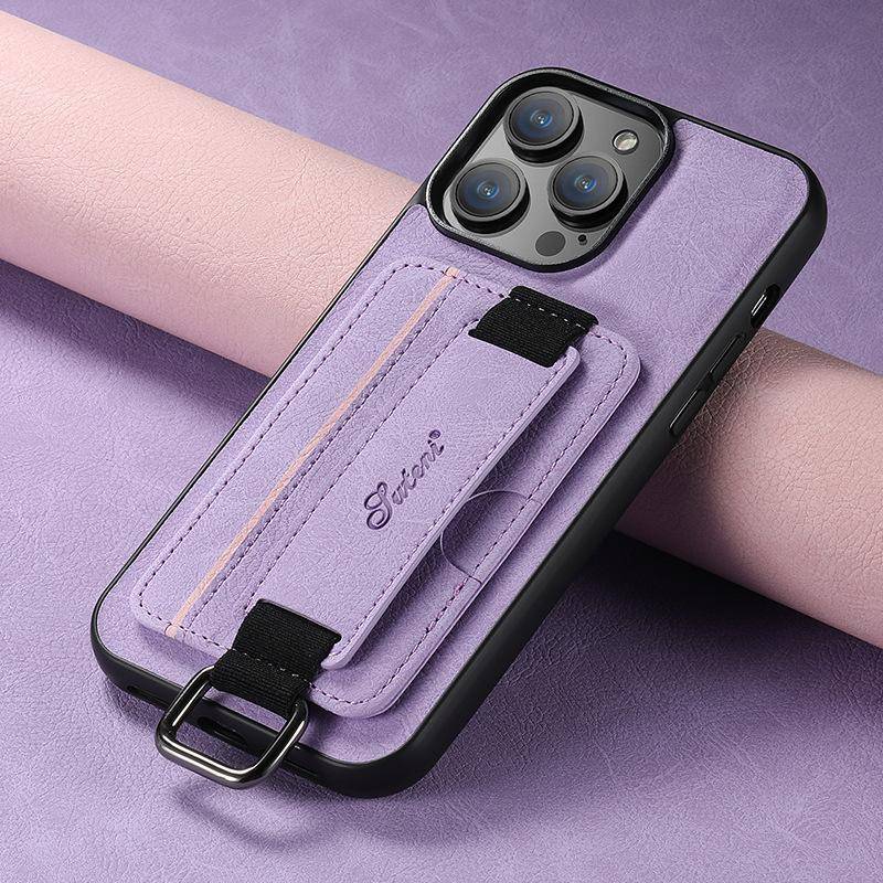 Apple 15proamx Phone Case, Lychee Pattern Card Case Wristband, IPhone14 Stand 13, Shockproof 12 iPhone X/Xs Universal
