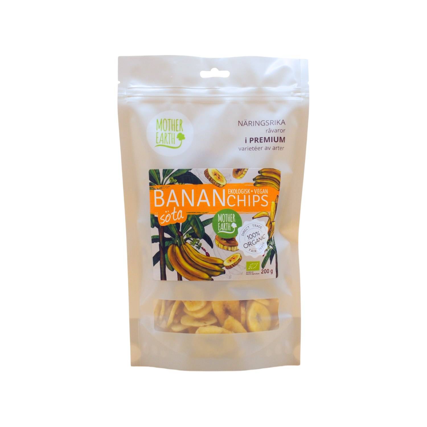 Mother Earth Ekologiska Bananchips Söta, 200 g