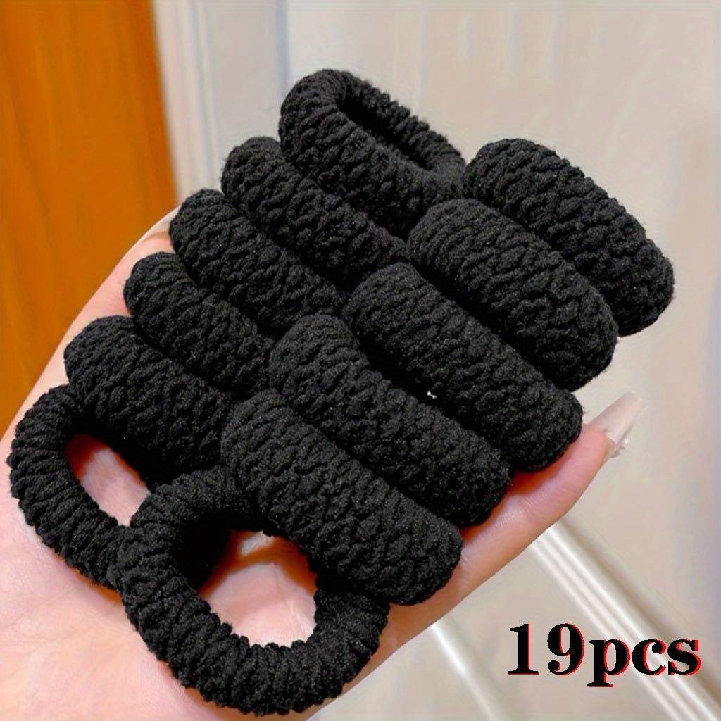 19-pack Black Thickened Ponytail Holders, Flower Bud Ponytail , Women's Elastic Hair Accessories, Popcorn Hair Ties