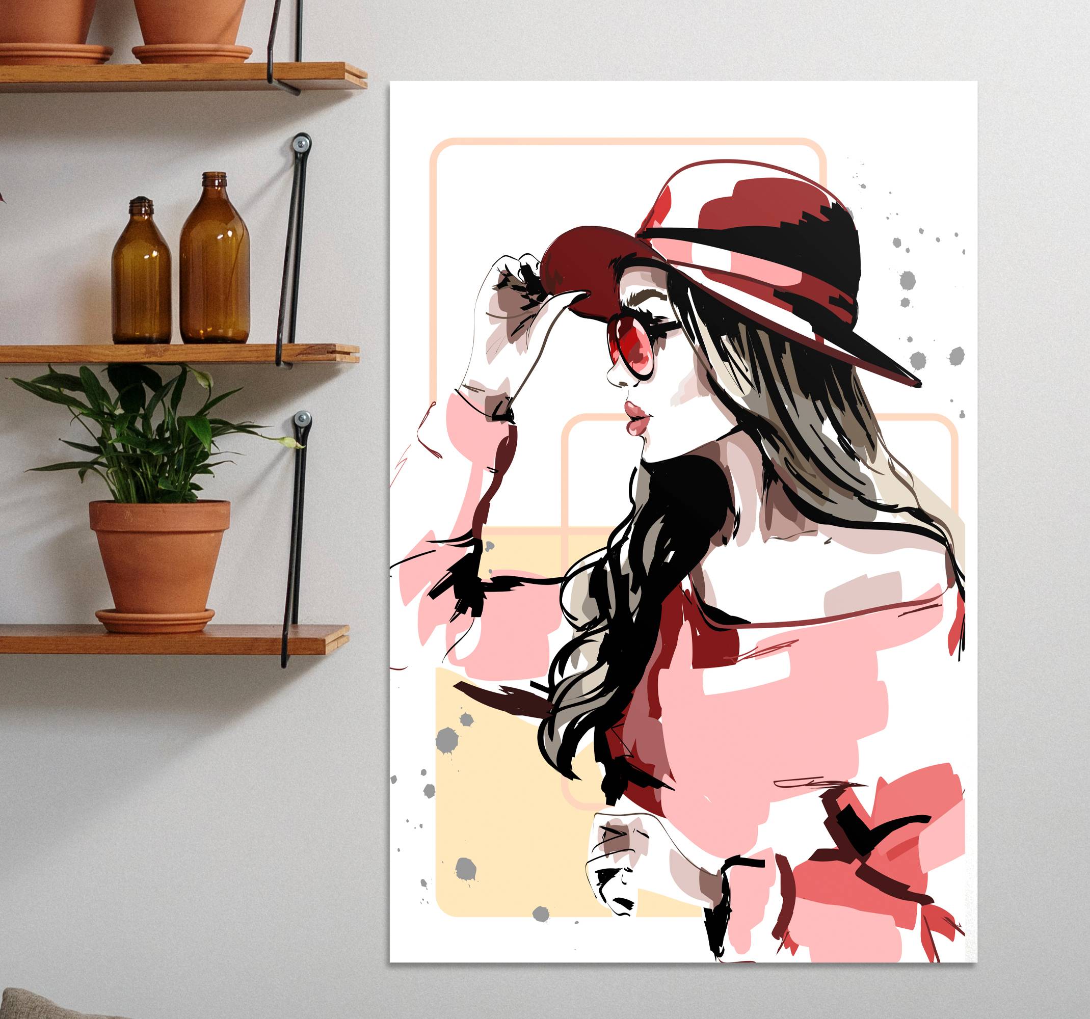 Elegant kvinna med hatt tavla