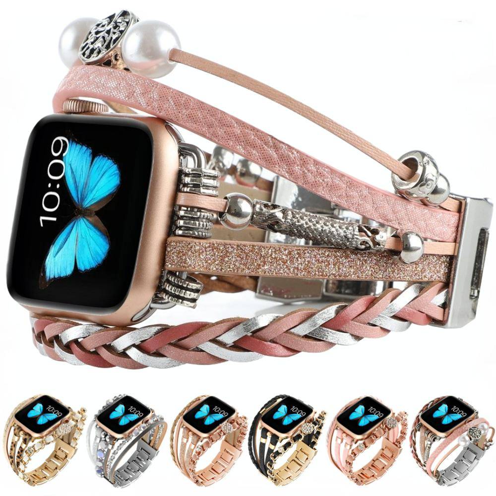 Metall Läderrem för Apple Watch Serie 46mm 45mm 44mm 49mm 42mm 41 40mm Armbandsband iWatch 11 10 Ultra 9 8 7 6 5 SE 3 Bälte black