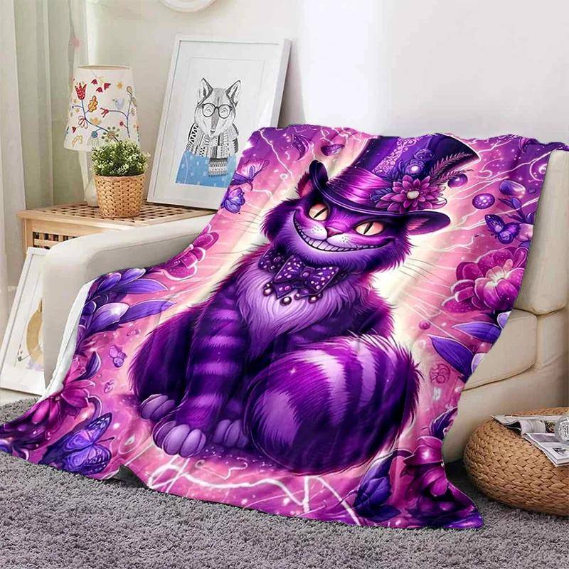 Tecknad 29 Stilar Alice i Underlandet Skrattande Katt Mjuk Flanellfilt för Säng Sovrum Soffa Picknick, Pläd för Utomhus 3D gray