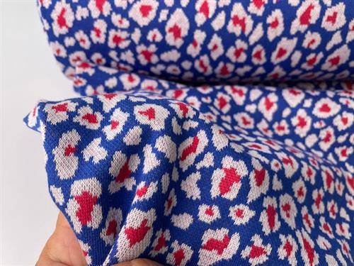 Strik jersey - leopard print i blå og rød