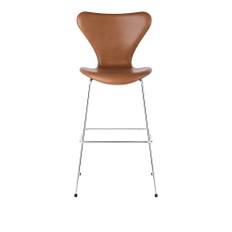 Fritz Hansen - 3197 Sjuan - Helklädd, Läder, Grace Walnut - Barstolar - Arne Jacobsen - Brun - Läder/Metall/Trä