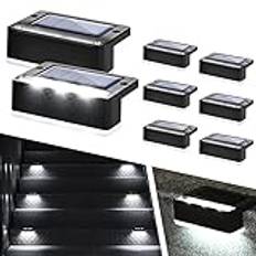 Solpex 8 stycken solcellslampor för utomhusbruk, vitt trappljus, vattentäta solcellslampor, LED-belysning för utomhustrappa, trappsteg, staket, trädgård, gård, terrass, takränna, väg, dekoration (svart)