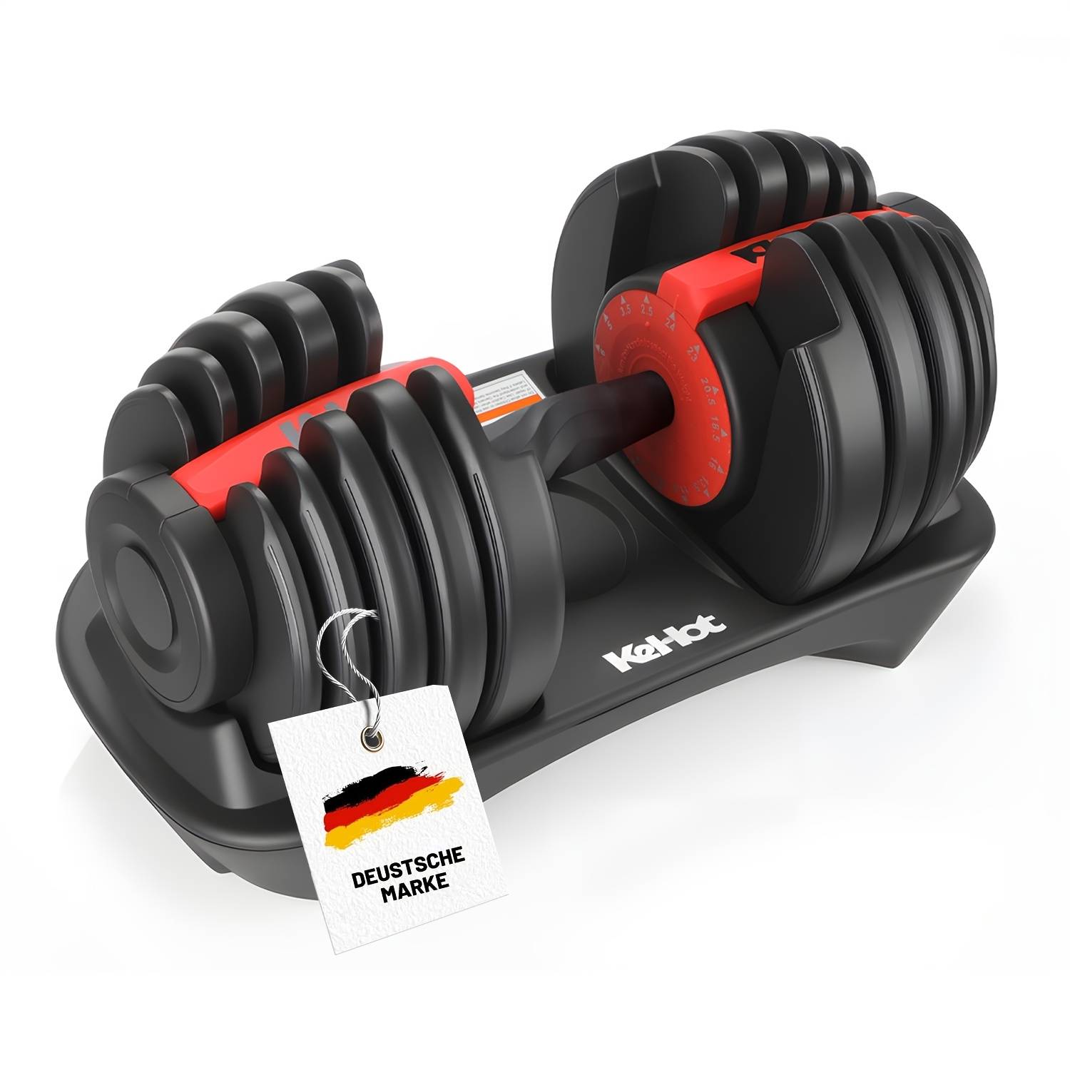 Kehot Adjustable Dumbbell 24kg With Base, 15 Weight Settings, Quick Dial Weight Adjustment, Home Gym Strength Training Equipment