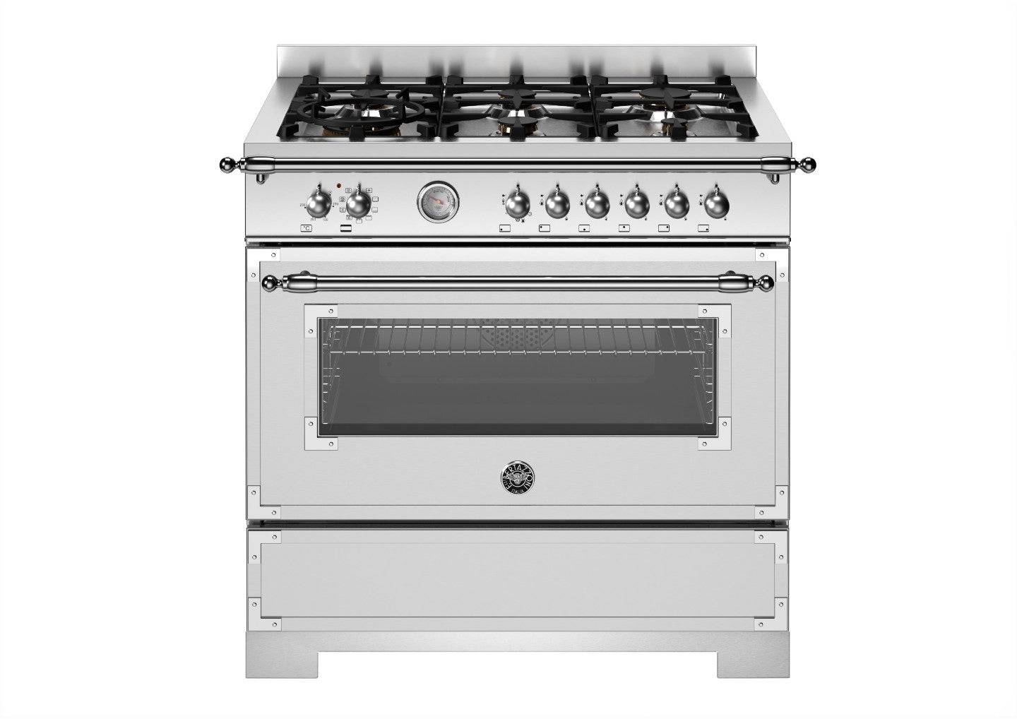 Bertazzoni, Heritage-serien, Gaskomfur, 90 cm, 6 gasblus, 1 ovn. Rustfrit stål.