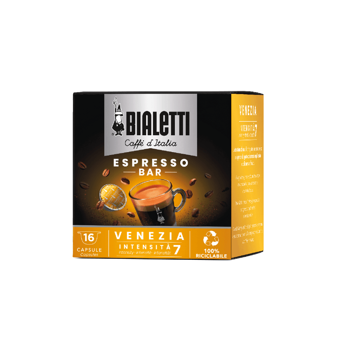 Bialetti Caffe’ d’Italia Coffee Capsules (Gioia Compatible) - 8 Pack (7g x 128) / Venezia