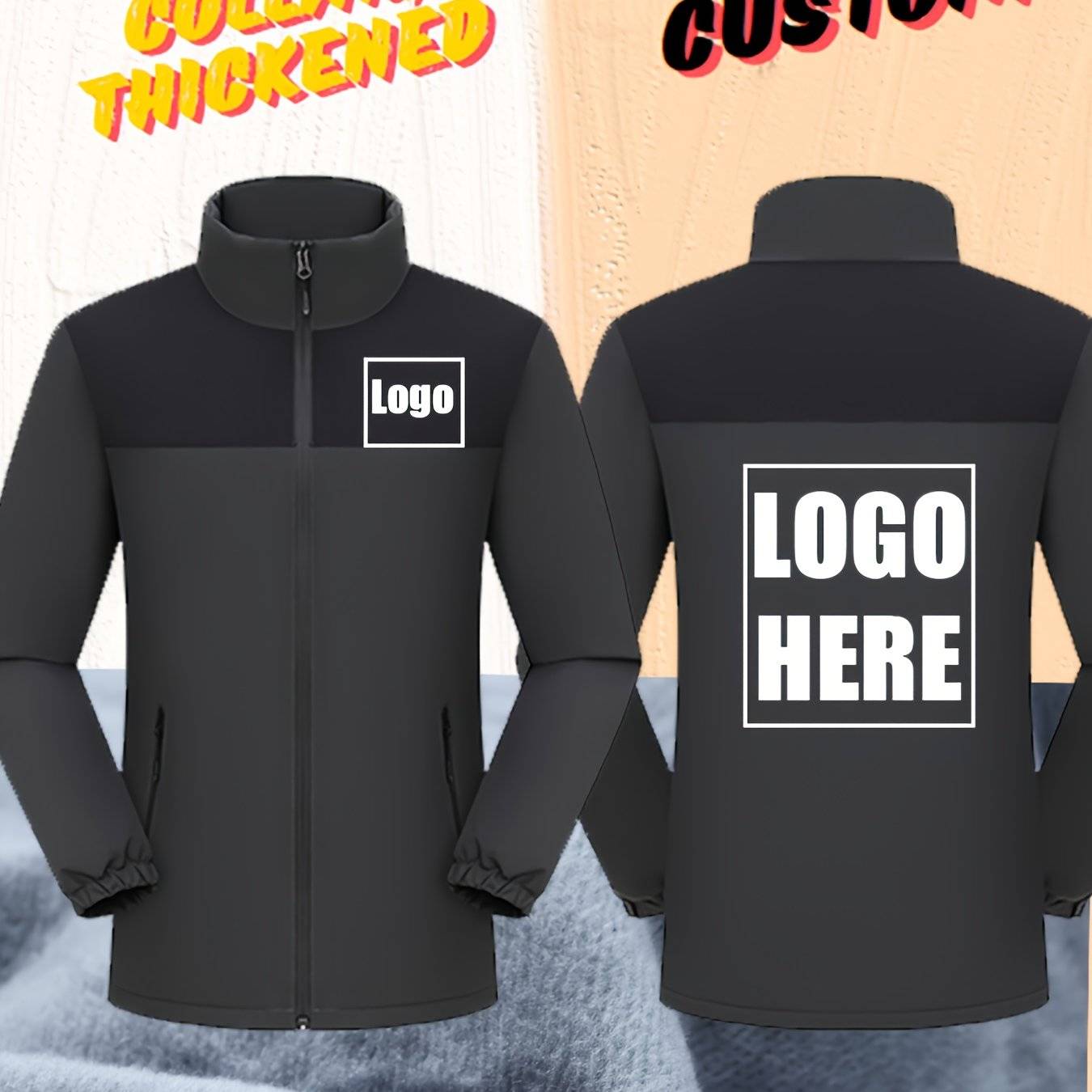 Custom Men's Collar Windbreaker, Thickened Fleece Jacket, Men's Gift, Halloween Costume, Christmas, Personalized Casual Coat, , Unique And Gift, Winter Essential