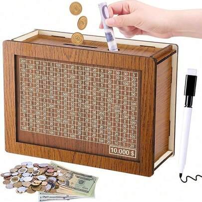Sparbössa med utmaning för 10 000 dollar, kassalåda i hushållsbokstil, spargris i trä, dekorationspresent till tonåringar, vuxna, jul, påsk, alla hjär