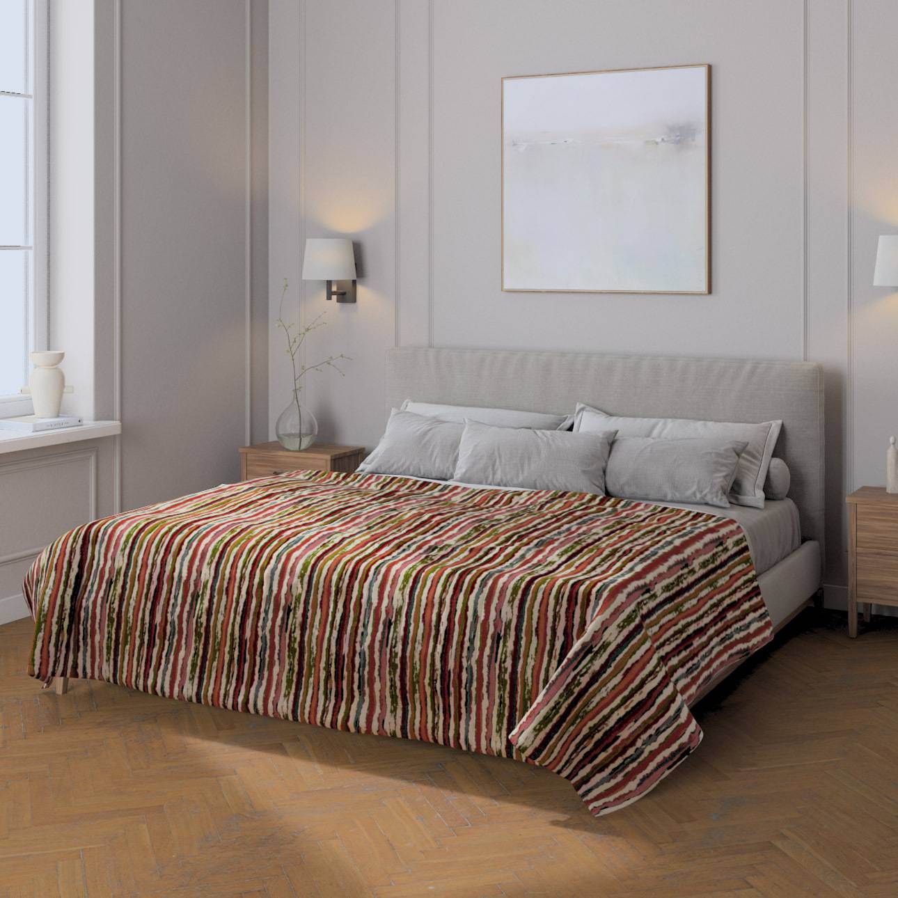Sengetæppe quiltet<br/>10cm striber, Bouclé flerfarvet, Cosy Home