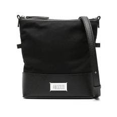 Maison Margiela, Taske, Herre, Sort, ONE SIZE, Bomuld, Sort Canvas Bum Bag med Lærdetaljer
