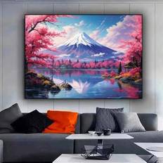 Majesty Of Mount Japanese Sakura Scenery Diamantmålning Rund konstgjord diamant, 5D diamantmålning vuxenuppsättning - DIY-målning Konstgjord diamant-D - Multifärgad (30*40,40*50 cm)