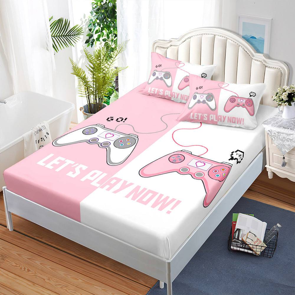 Fitted Sheet Duvet Cover Three-piece Gamepad Cool Mattress Cover - Style 9 / 135x200x40cm Pillowcase x 2