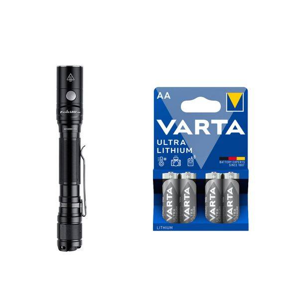 Ficklampa FENIX LD22 V2 - 800 lm / 148 mm / Laddbar / 2 x AA, Fenix LD22 V2 + 4 st Varta Ultra Lithium AA-batterier
