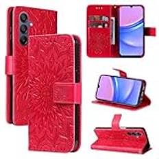 Flip Cover Präglat kortplats telefonfodral kompatibelt med Samsung Galaxy A16 M55 M 55 SM-M556B 5G telefonfodral multifunktion antifall fast färg telefonskal (röd, Samsung A16 5G)