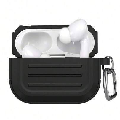 Ribbat enfärgat silikonfodral för hörlurar, kompatibelt med 4 3 Pro2 3 1 2 - Svart (Apple AirPods 1/2,Apple AirPods Pro,Apple AirPods 3,Apple AirPods Pro 2,Apple AirPods 4)