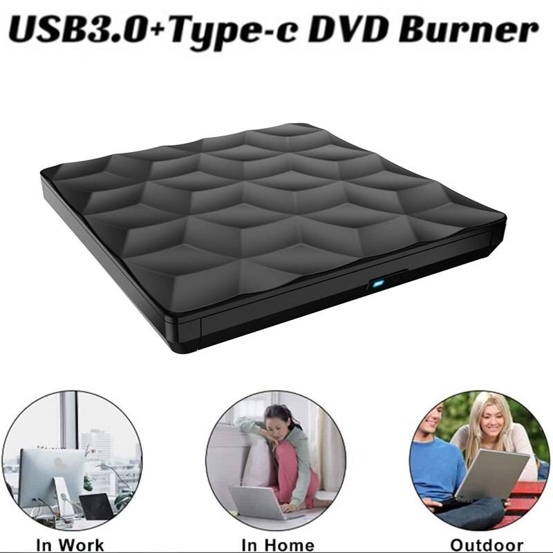 Extern cd dvd-enhet usb 3.0+ typ-c cd dvd-brännare cd dvd-spelare för bärbar dator mac stationär mac os windows 10/8/7