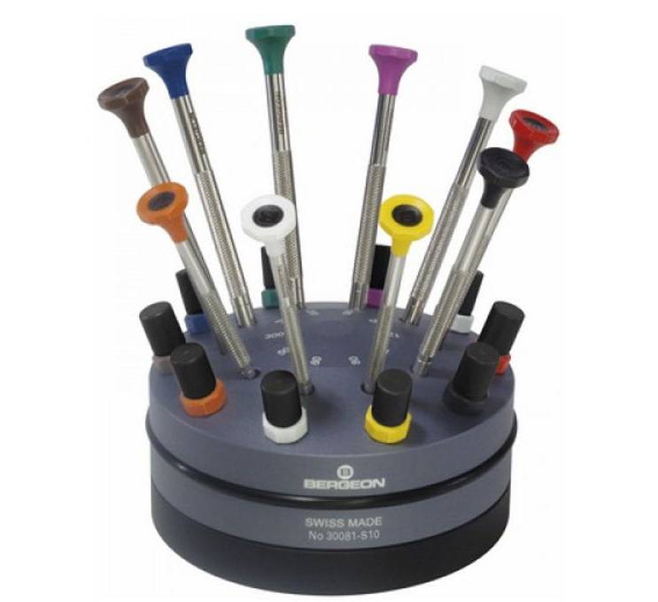 Bergeon 30081-S10 Rotatable Stand with 10 Scewdrivers Ø 0.5 - 3mm 218361
