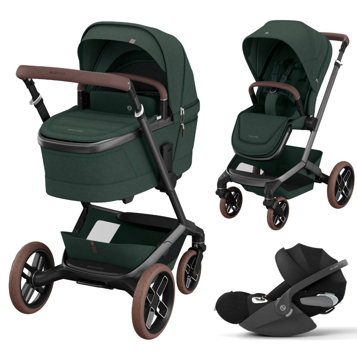 Maxi Cosi Fame 3-in-1 Stroller Set incl. Cybex Cloud T i-Size Car Seat - Twillic Green