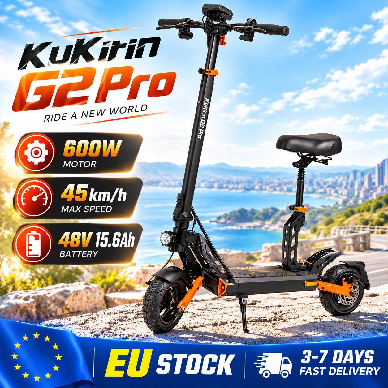 KuKirin G2 Pro Adult Electric Scooter 600W 48V 15.6Ah 45km/h Max Speed 58KM Range 9 Inch Tires