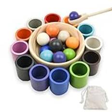 Coriver färgsorteringsleksaker för småbarn, träsorterare spel för färgsortering och räkning, boll i koppspel, träsortering staplingsleksak, Montessori leksaker för 3+ år