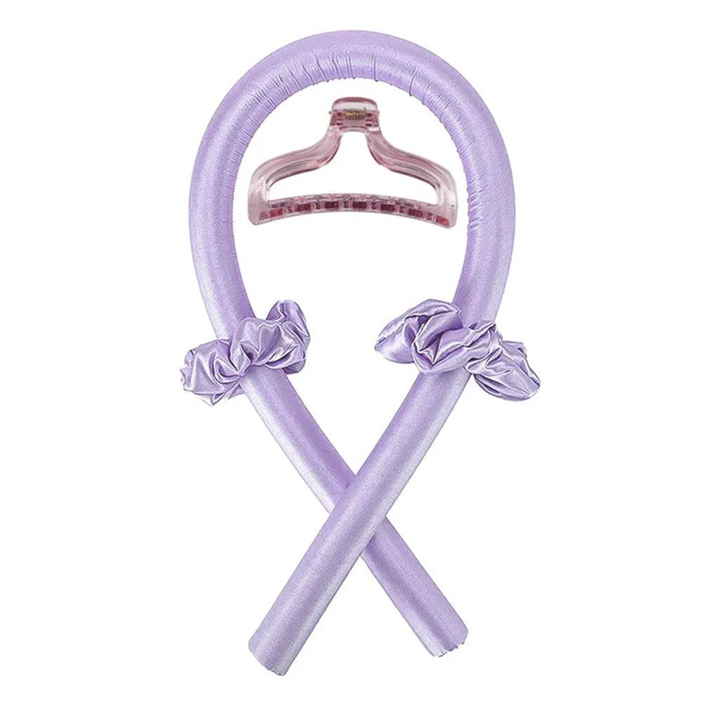 Heatless Curling Rod Headband No Heat Silk Curls Ribbon Hair Rollers Sleeping Soft Headband Lazy Hair Curlers Hair Styling Tools - Purple with Clip / CHINA
